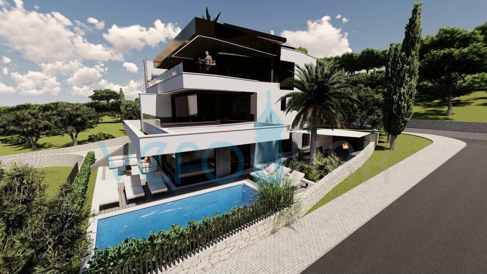 Città di Krk, moderno attico di 162 m2 con vista mare e piscina, in vendita