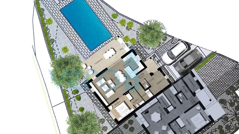 Città di Krk, zona più ampia, casa bifamiliare, nuova costruzione, piscina, in vendita