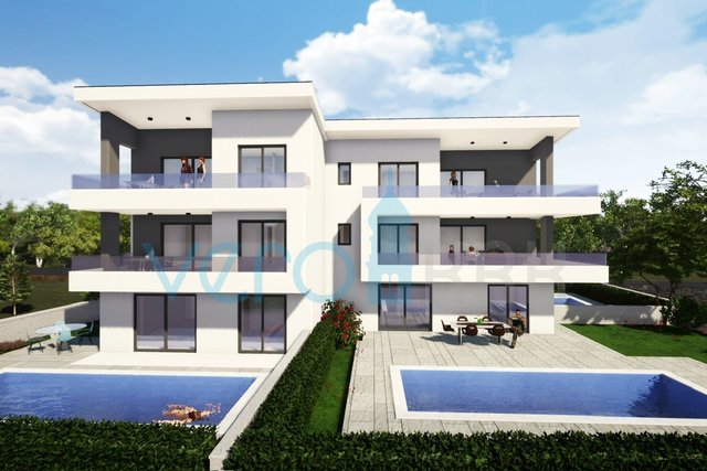 Malinska, Neubau, moderne Wohnung 83 m2 mit Swimmingpool und Einzimmerwohnung 45 m2 mit Garten, zu verkaufen