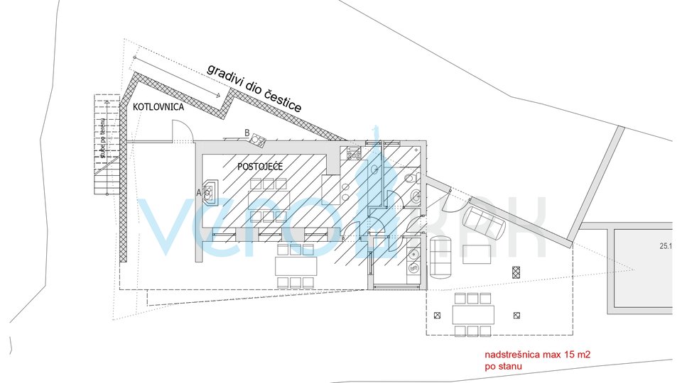 Novi Vinodolski, Klenovica - parcela 566m2, kuća s bazenom, pogled, prodaja