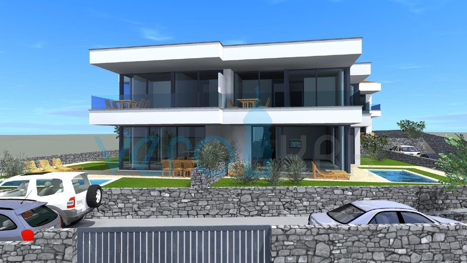 Insel Krk, Malinska, modernes neues Gebäude mit Swimmingpool, Garten, Aussicht, Verkauf