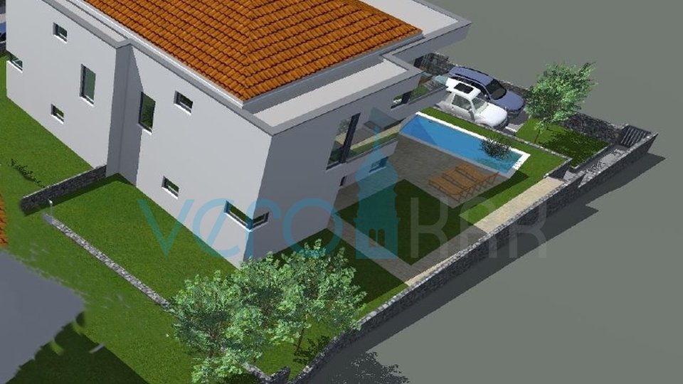 Insel Krk, Malinska, modernes neues Gebäude mit Swimmingpool, Garten, Aussicht, Verkauf