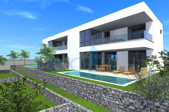 Otok Krk, Malinska, moderna kuća u novogradnji sa bazenom, okućnica, pogled, prodaja