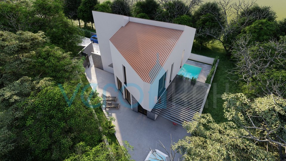 Insel Krk, Malinska, Einfamilienhaus im Neubau, Aussicht, Schwimmbad, zu verkaufen