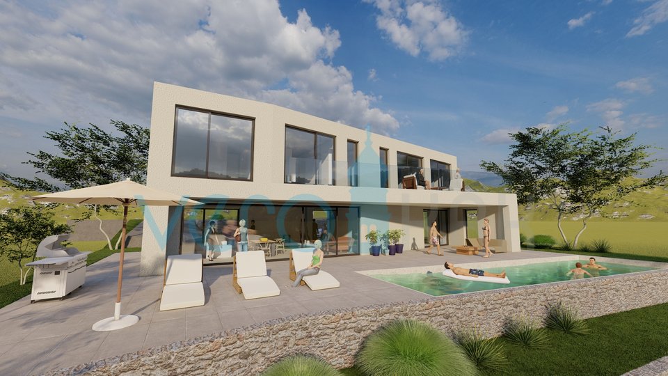 Krk city, nearby surroundings, ultra modern designer villa, pool, sea view, for sale