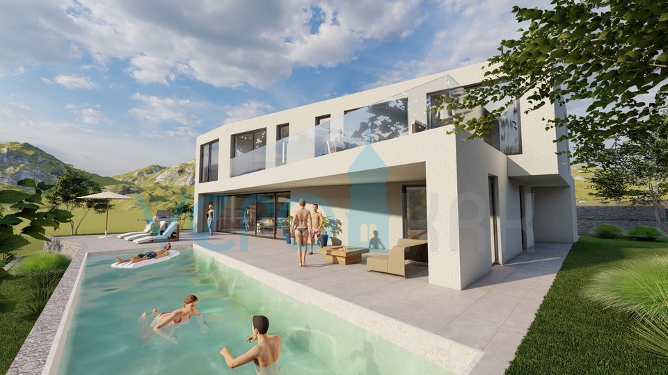 Stadt Krk, nahe Umgebung, hochmoderne Designervilla, Pool, Meerblick, zu verkaufen