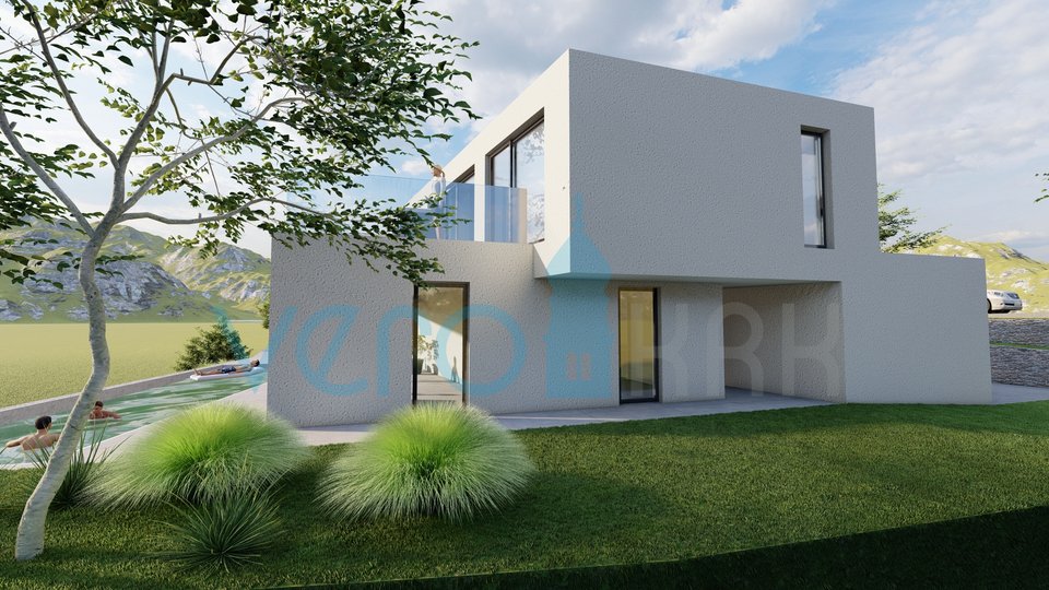 Città di Krk, dintorni, villa dal design ultramoderno, piscina, vista mare, in vendita