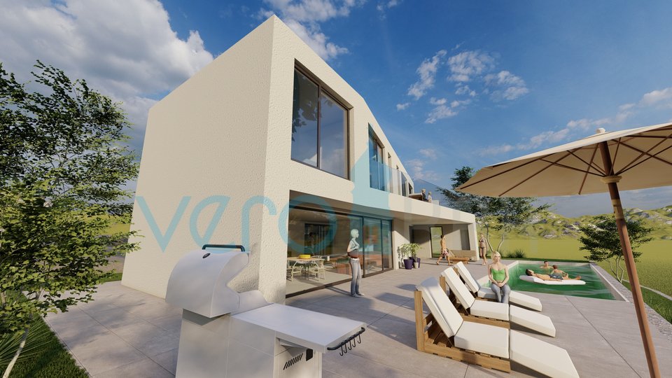 Città di Krk, dintorni, villa dal design ultramoderno, piscina, vista mare, in vendita