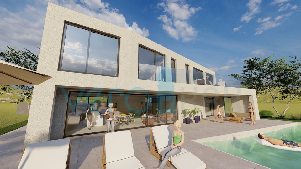 Città di Krk, dintorni, villa dal design ultramoderno, piscina, vista mare, in vendita