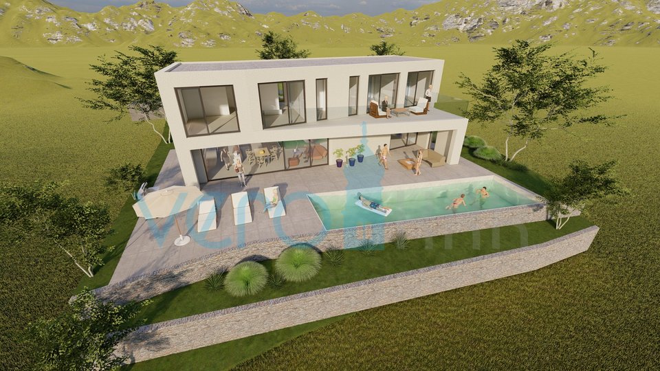 Città di Krk, dintorni, villa dal design ultramoderno, piscina, vista mare, in vendita