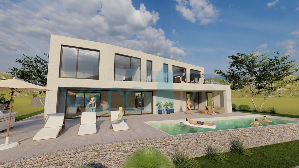 Krk city, nearby surroundings, ultra modern designer villa, pool, sea view, for sale