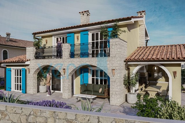 Città di Krk, dintorni, nuova casa in pietra con piscina e vista panoramica sul mare, in vendita