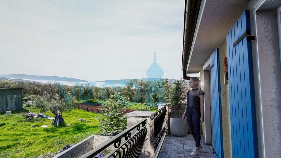 Stadt Krk, Umgebung, neues Steinhaus mit Swimmingpool und Panoramablick auf das Meer, zu verkaufen