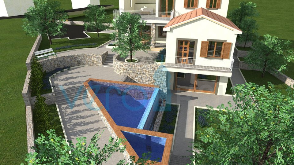 Krk, okolica, Samostojeća kuća 220m2 roh bau s pogledom na more, prodaja