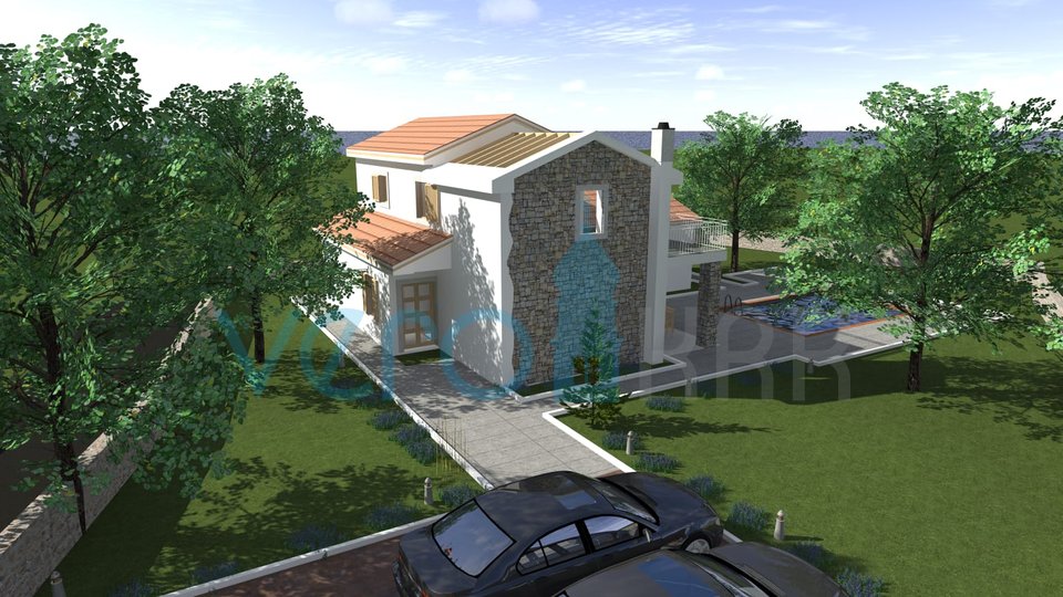 Krk, surroundings, Detached house 220m2 roh-bau with sea view, for sale