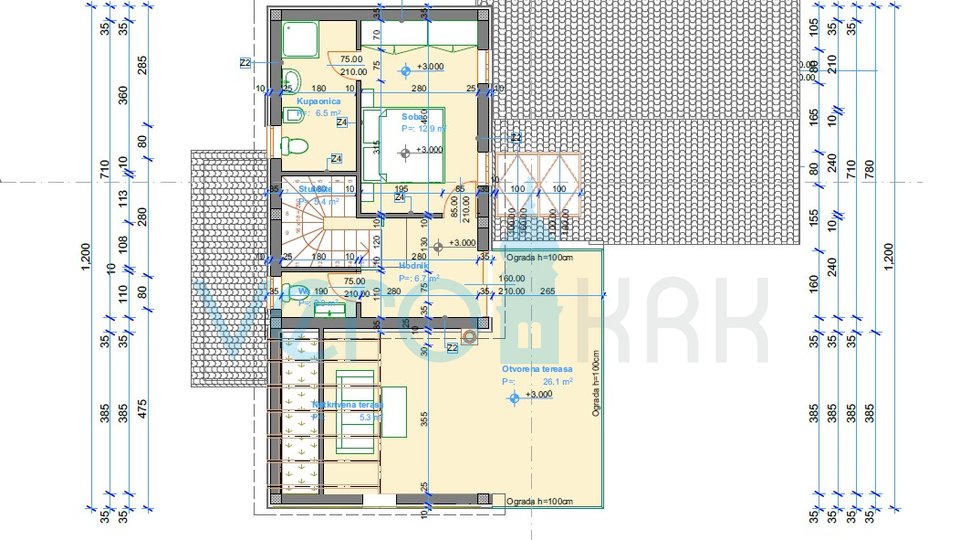 Krk, Umgebung, Einfamilienhaus 220m2 roh bau mit Meerblick, zu verkaufen