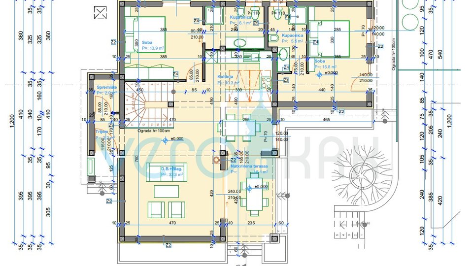 Krk, okolica, Samostojna hiša 220m2 roh bau s pogledom na morje, prodamo