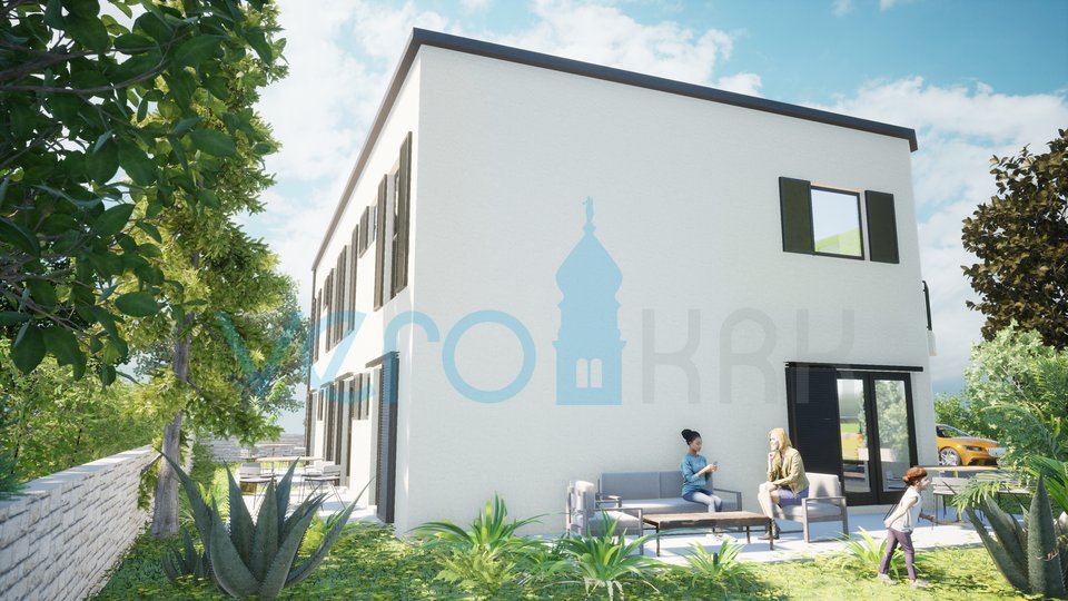 Island of Krk, Omišalj, 2-bedroom apartment on the ground floor with terraces and 2 parking spaces, new construction, sale