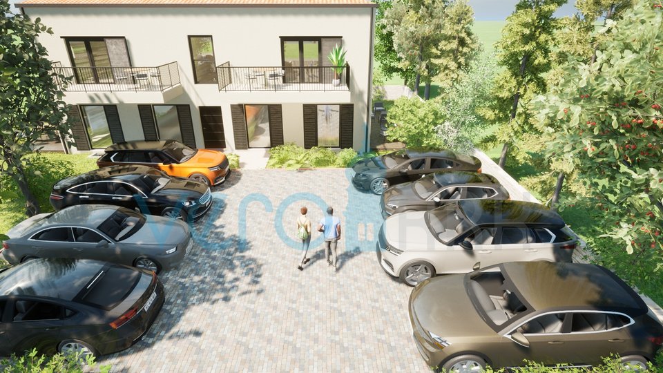 Isola di Krk, Omišalj, appartamento con 2 camere da letto al piano terra con terrazze e 2 posti auto, nuova costruzione, vendita