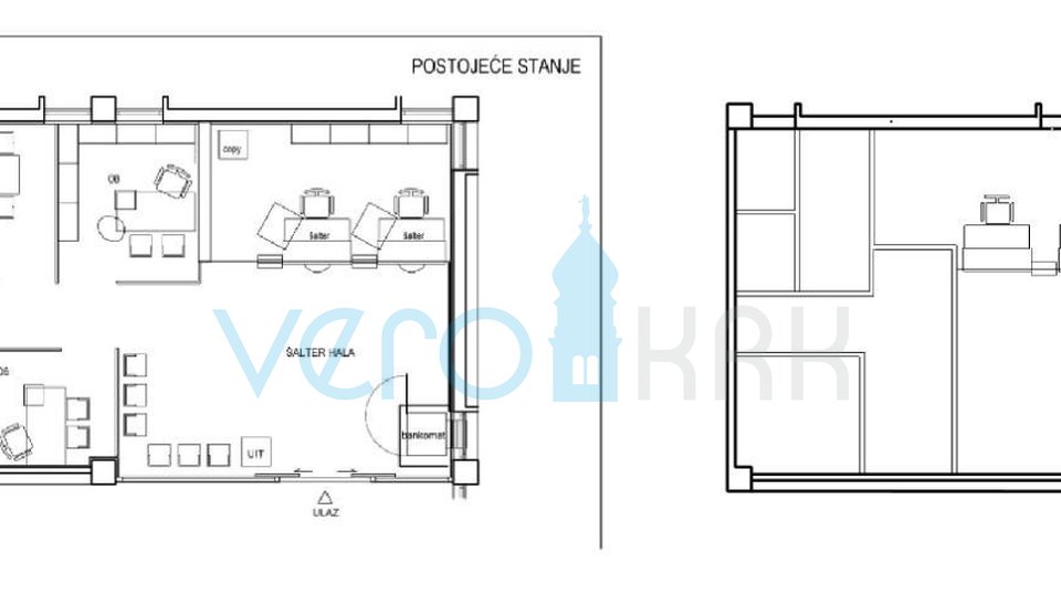 Grad Krk, otok Krk, centar, poslovni prostor 112 m2 u prizemlju, najam