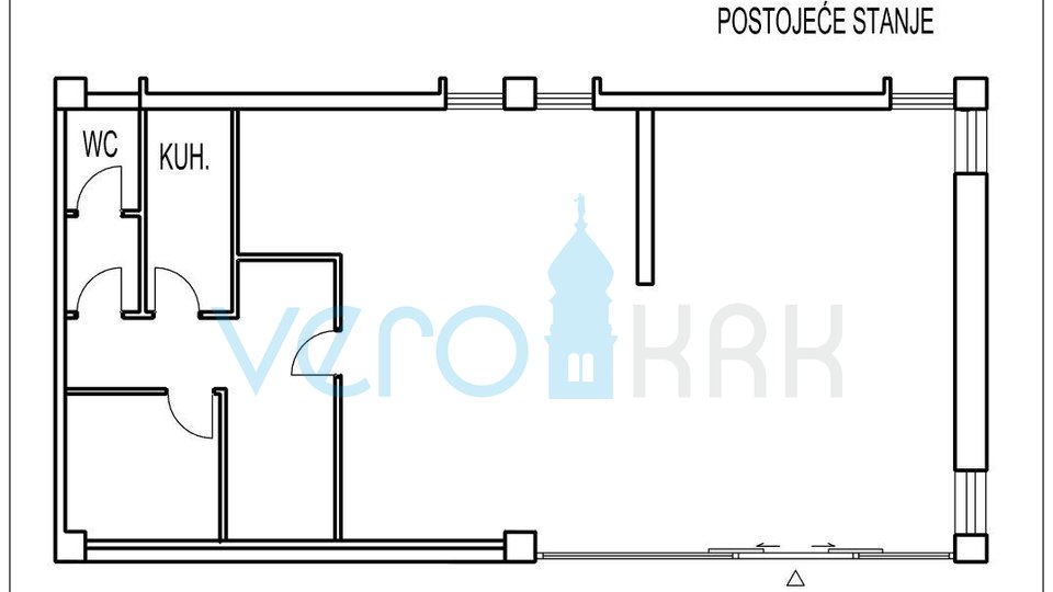 Grad Krk, otok Krk, centar, poslovni prostor 112 m2 u prizemlju, najam