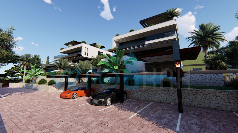 Njivice, otok Krk, apartma z bazenom v pritličju moderne vile