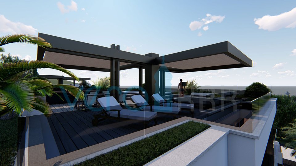 Njivice, otok Krk, apartman sa bazenom u prizemlju moderne vile